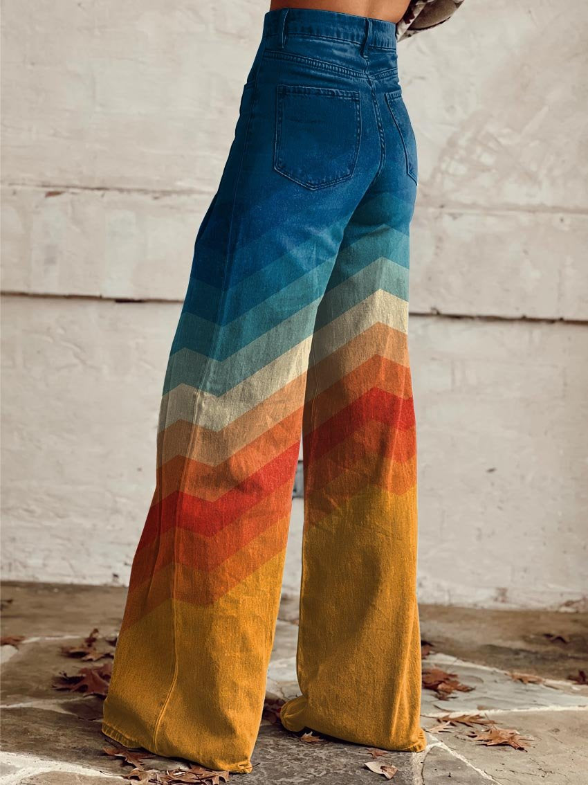 Estela | Retro Chevron Wide-Leg Pants